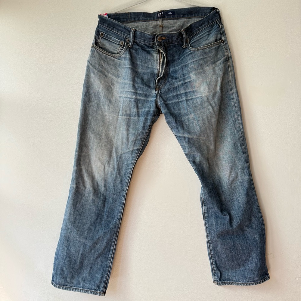GAP 1969 Blue Straight Jeans with Distressed Finish - 34x30